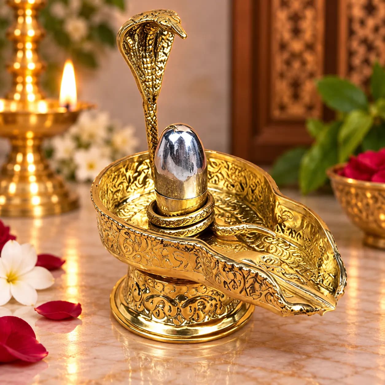 Golden Cobra Shivling with Silver Lingam