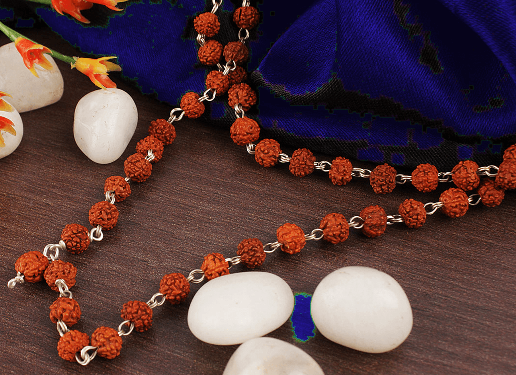 Rudraksha Punchmukhi Mala in Silver Wire