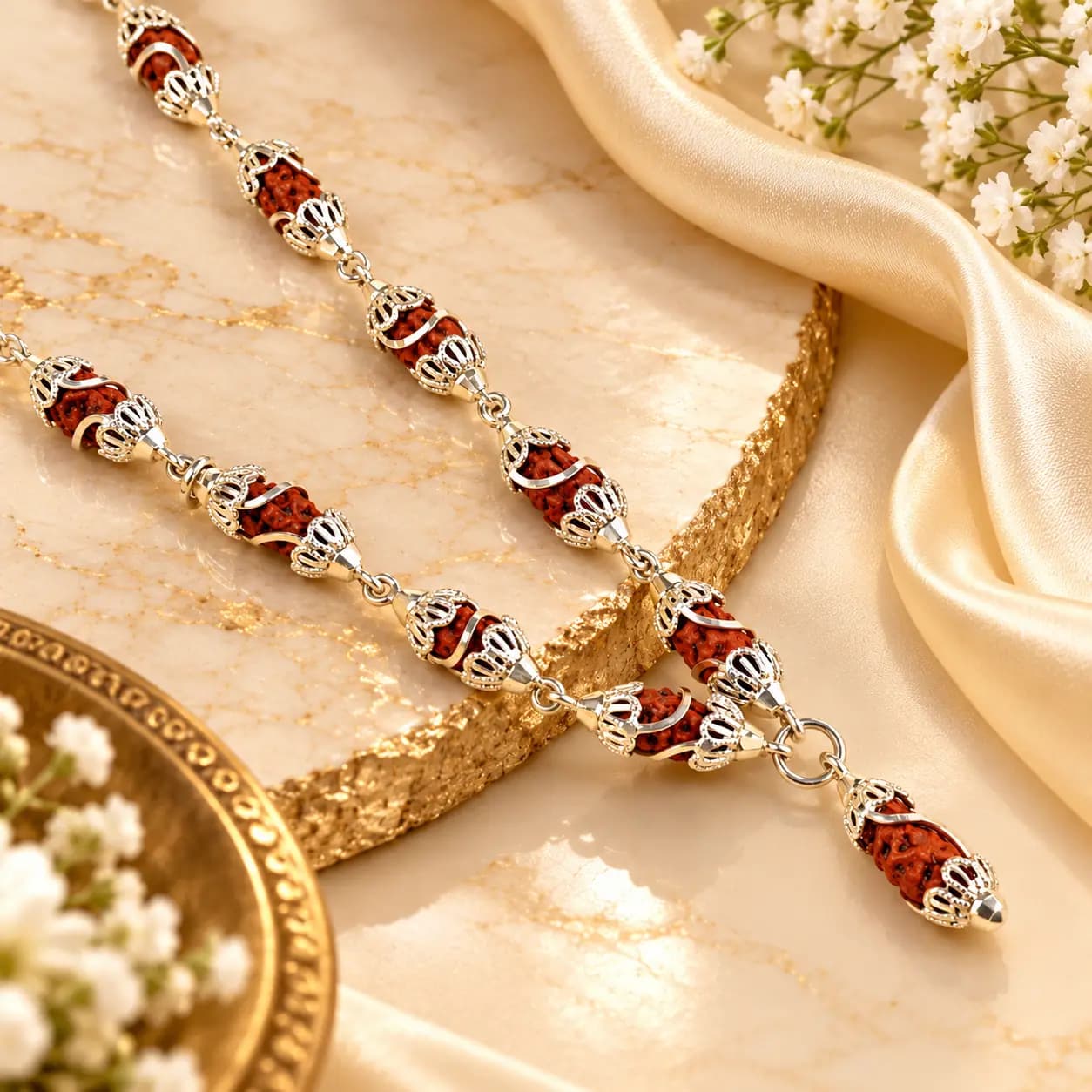 1 Mukhi Rudraksha 925 Silver Designer Caps Mala