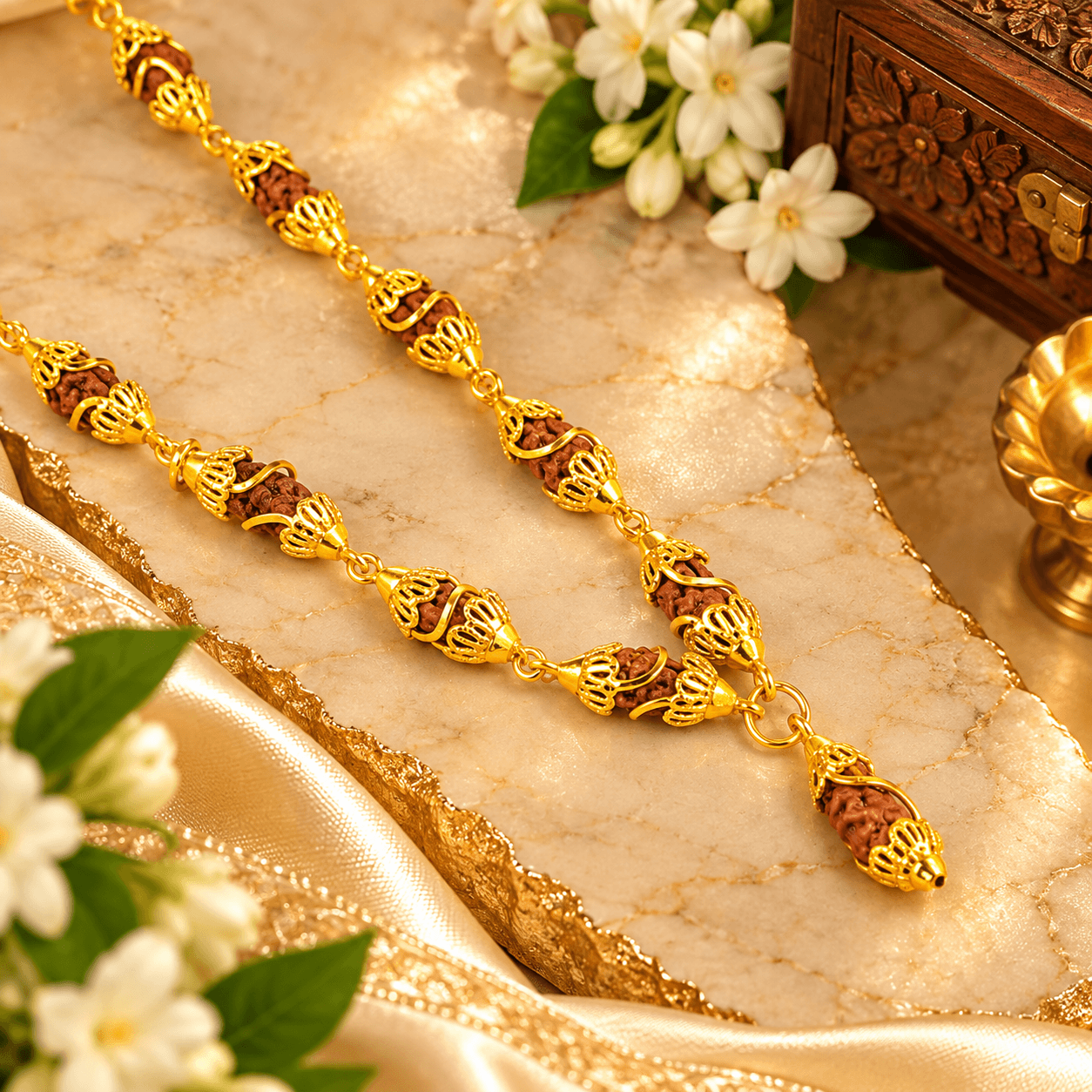 1 Mukhi Rudraksha 22K Gold Cage Design Mala