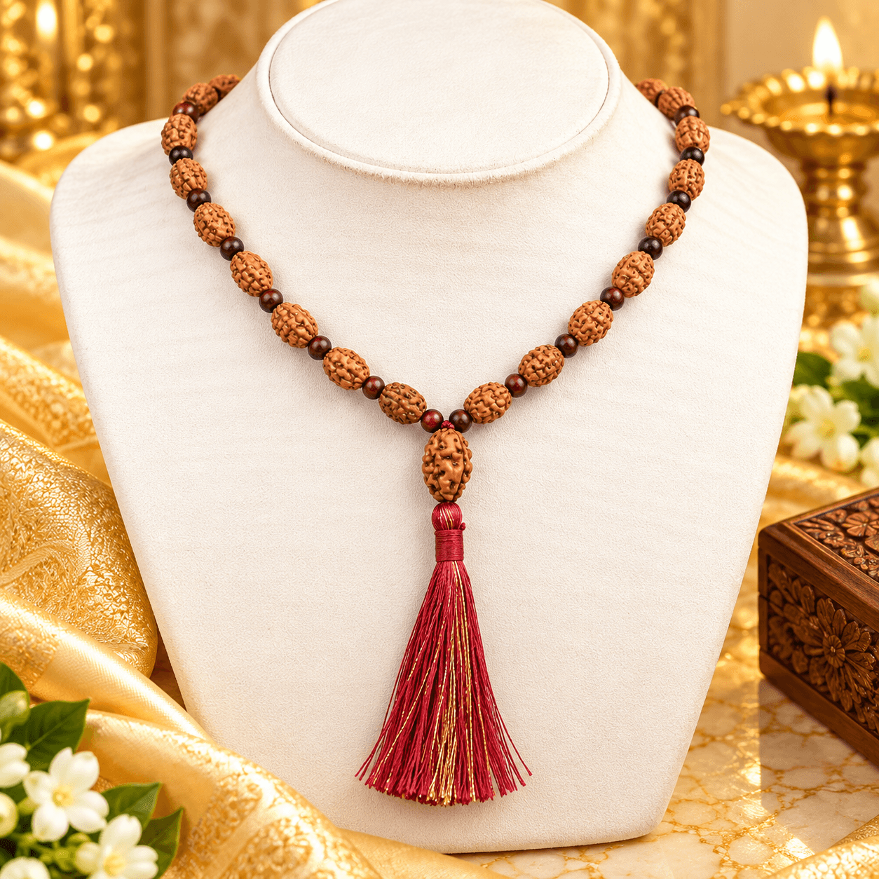 2 Mukhi Rudraksha & Red Sandalwood Mala