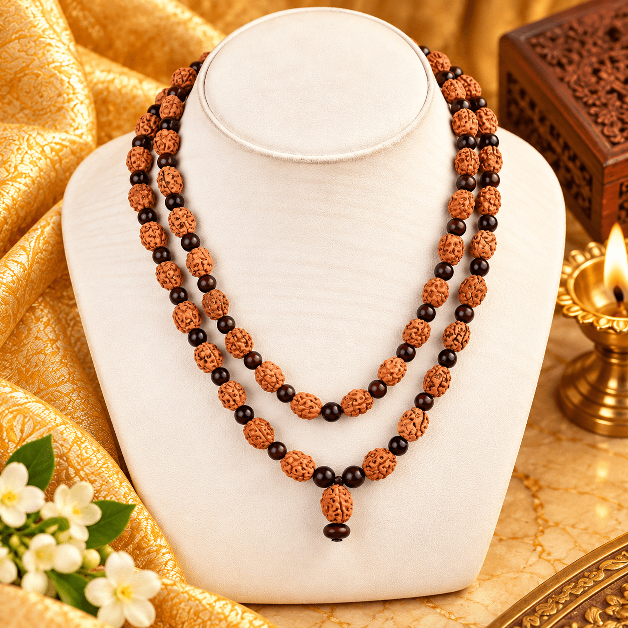 3 Mukhi Rudraksha x Red Sandalwood Mala