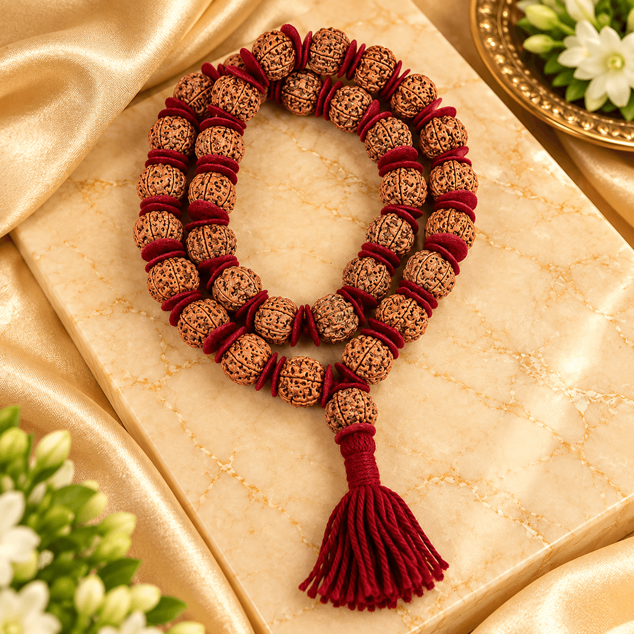 6 Mukhi Nepal Rudraksha Woolen Spacers Kantha Mala