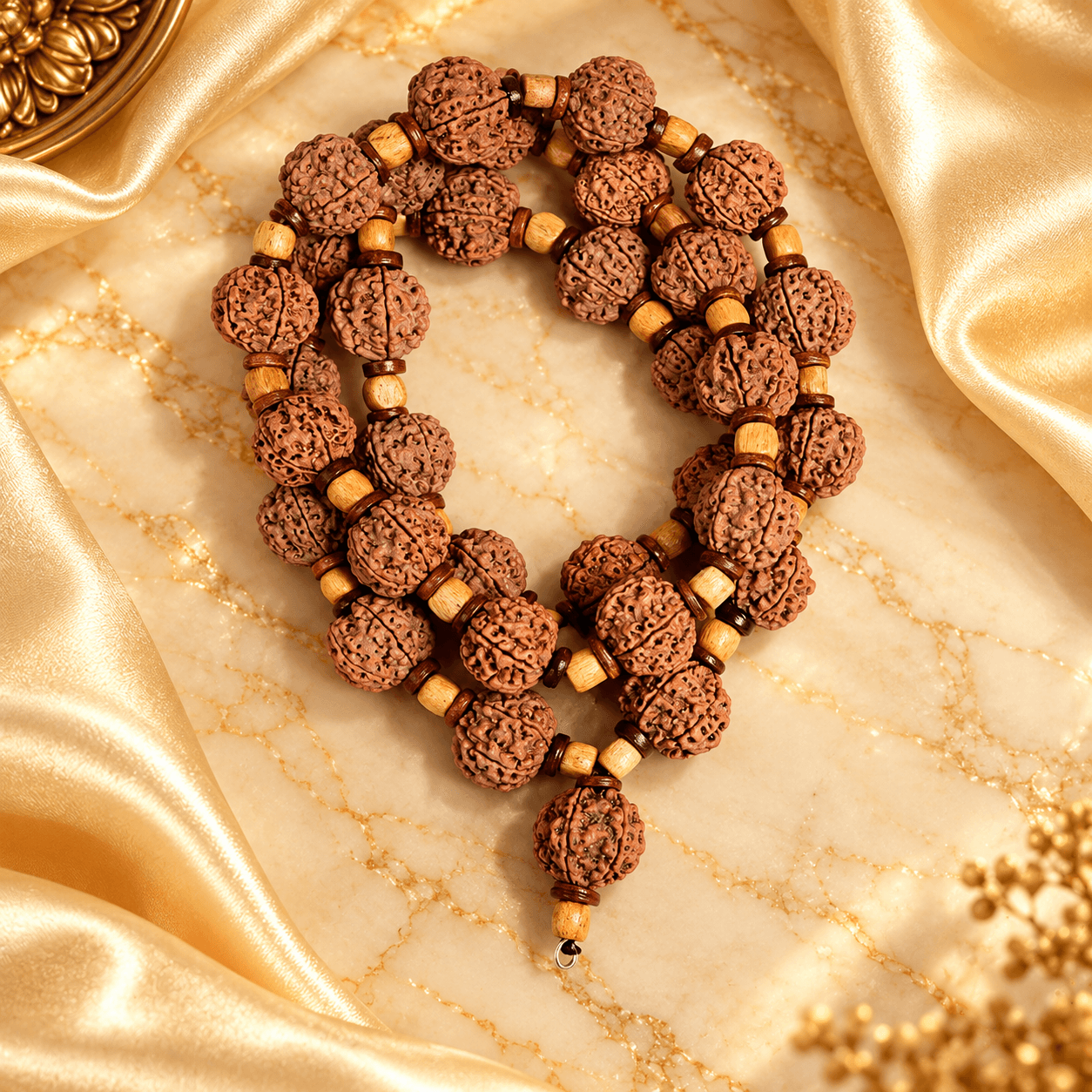 6 Mukhi Nepal Rudraksha Wooden Spacers Mala
