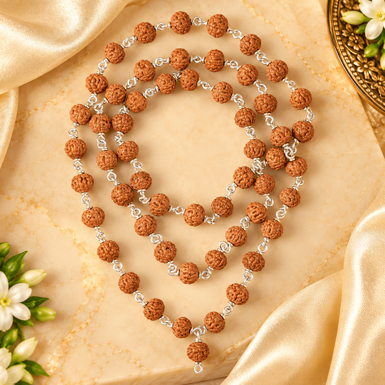 Premium 6 Mukhi Rudraksha Silver Mala