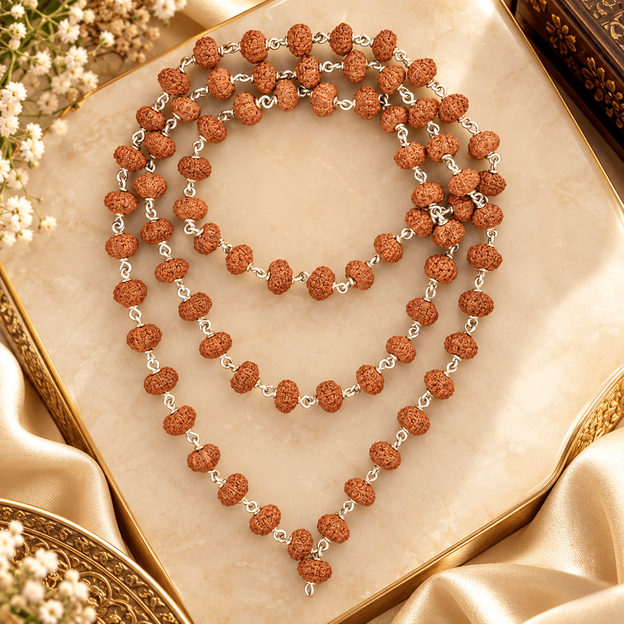 7 Mukhi Rudraksha Silver Wire Mala