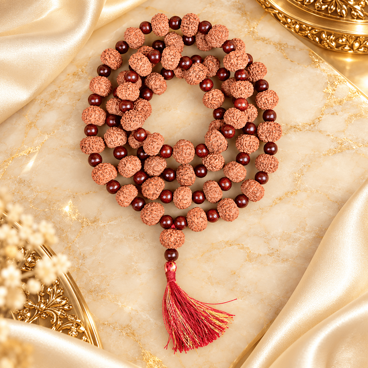 7 Mukhi Rudraksha x Red Sandal Mala