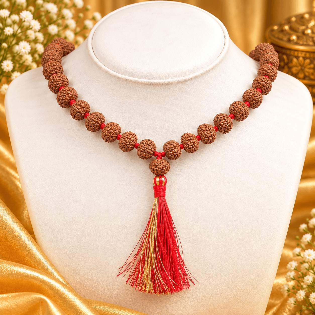 10 Mukhi Rudraksha Silver Flower Caps Mala