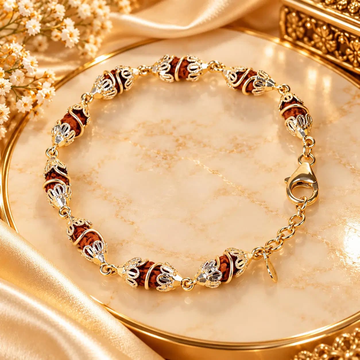 1 Mukhi Rudraksha 925 Silver Designer Caps Bracelet