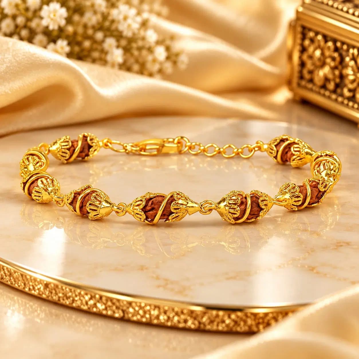 1 Mukhi Rudraksha 22K Gold Designer Caps Bracelet