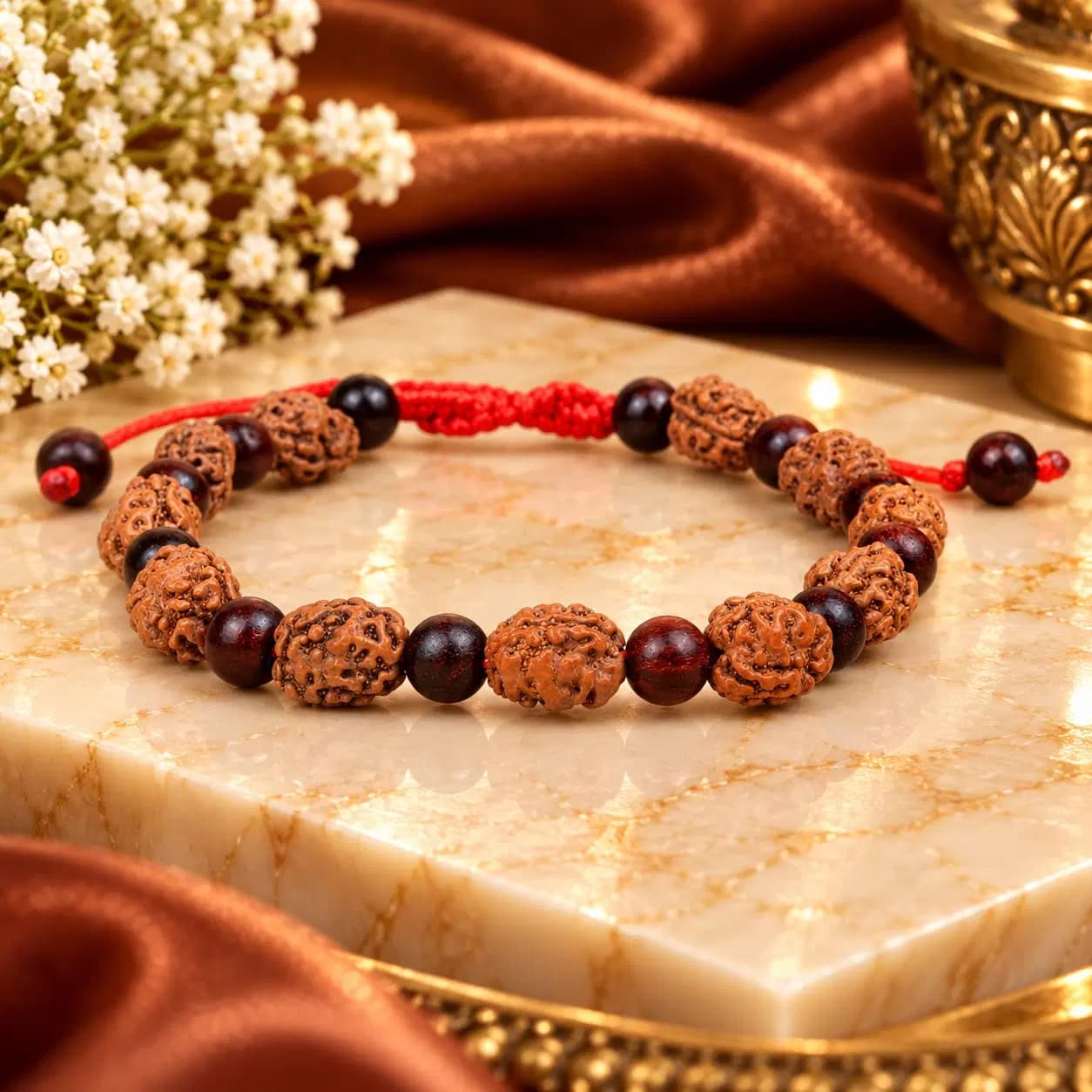 2 Mukhi & Red Sandalwood Adjustable Bracelet