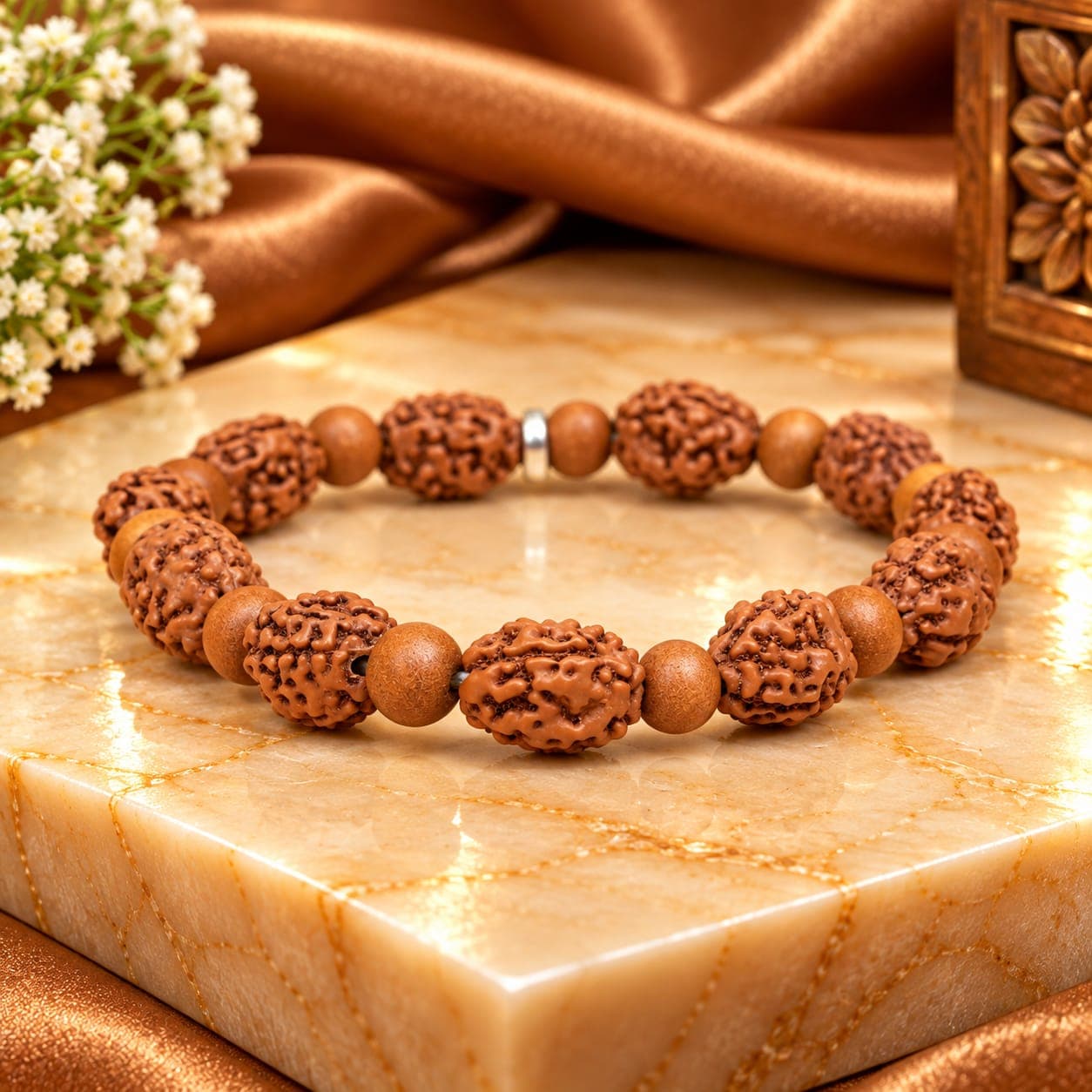 3 Mukhi Rudraksha x White Sandalwood Bracelet