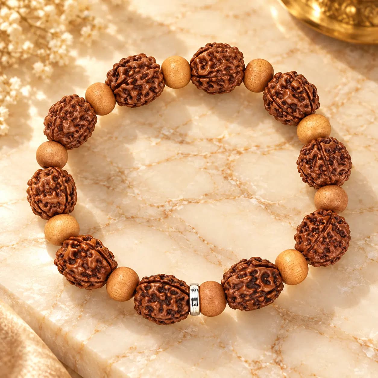 4 Mukhi Rudraksha x White Sandalwood Bracelet