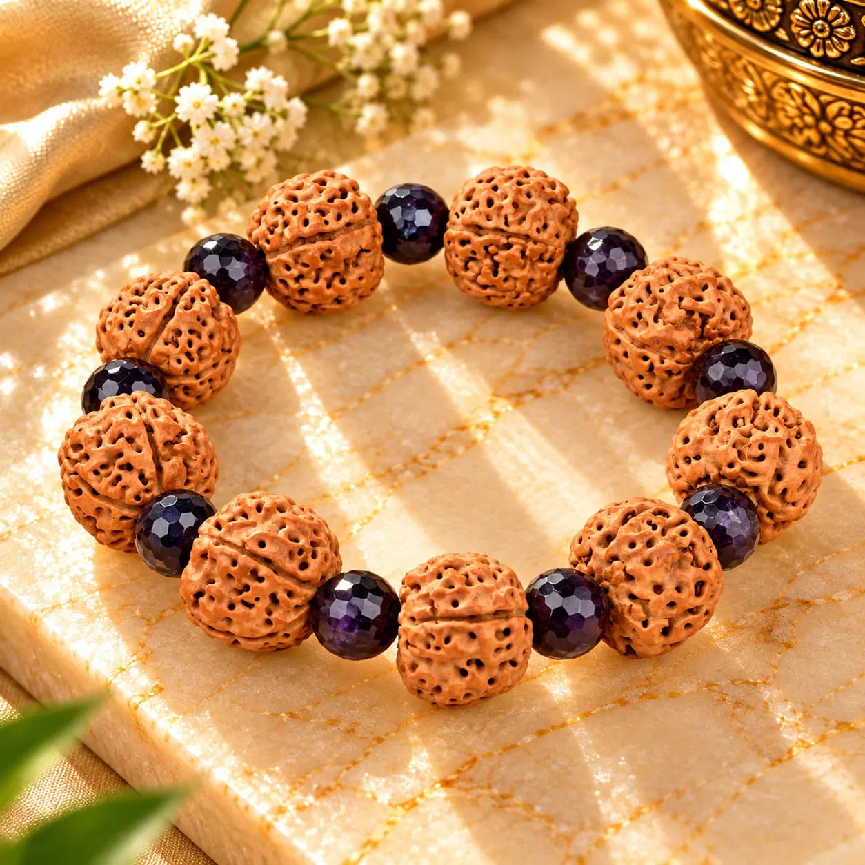 Premium 5 Mukhi Rudraksha x Sandalwood Adjustable Bracelet