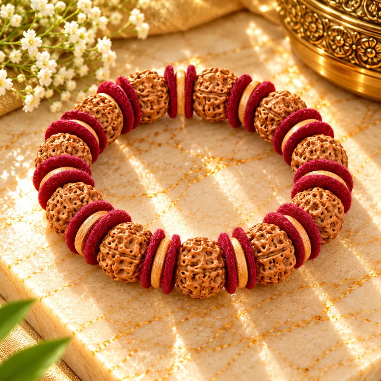 Premium 5 Mukhi Rudraksha x Red Sandalwood Bracelet
