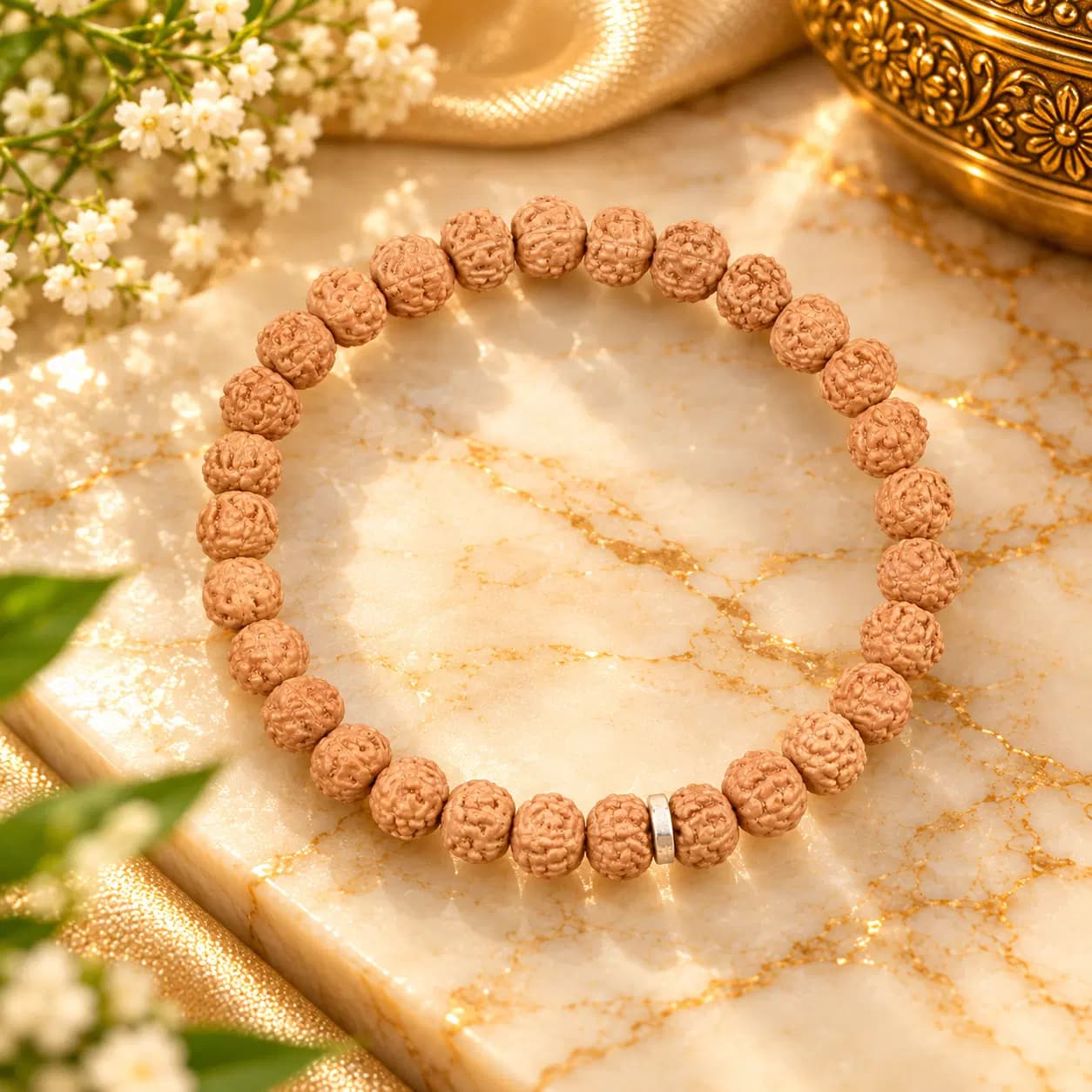 6 Mukhi Rudraksha Silver Flower Caps Bracelet