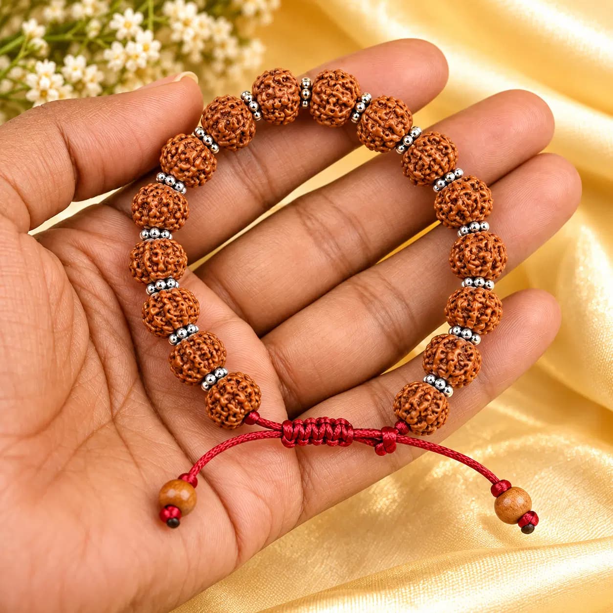 6 Mukhi Nepali Rudraksha Wooden Spacers Bracelet