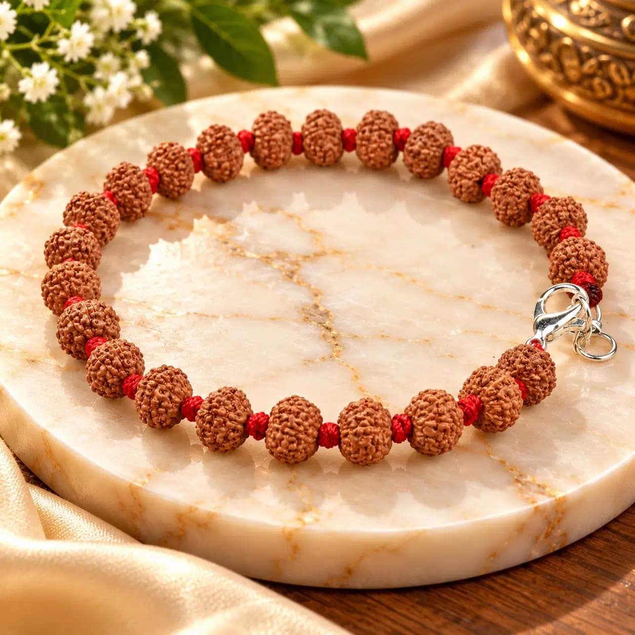 Premium 7 Mukhi x Red Sandalwood Elliptical Adjustable Bracelet