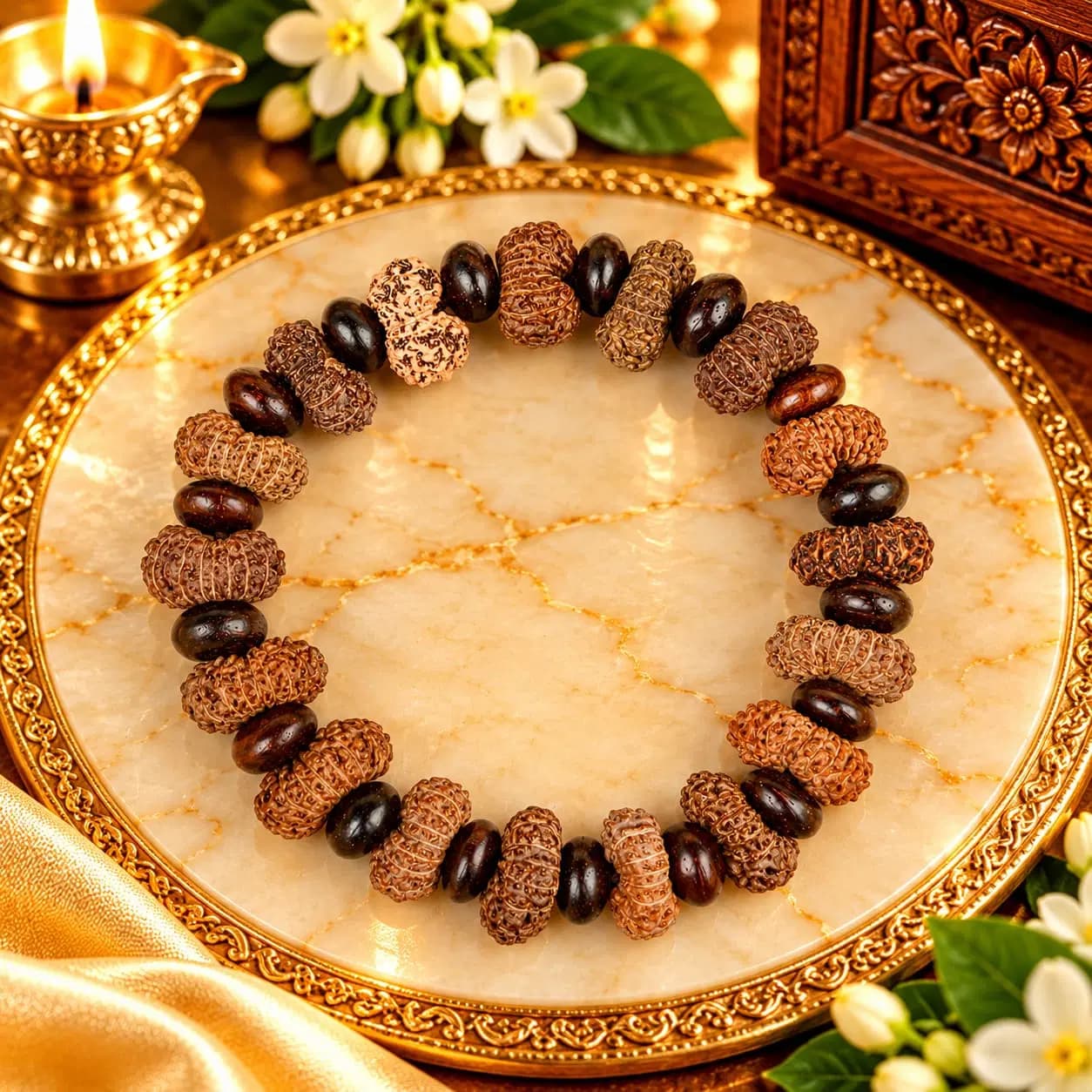 15 Mukhi Rudraksha x White Sandalwood Bracelet