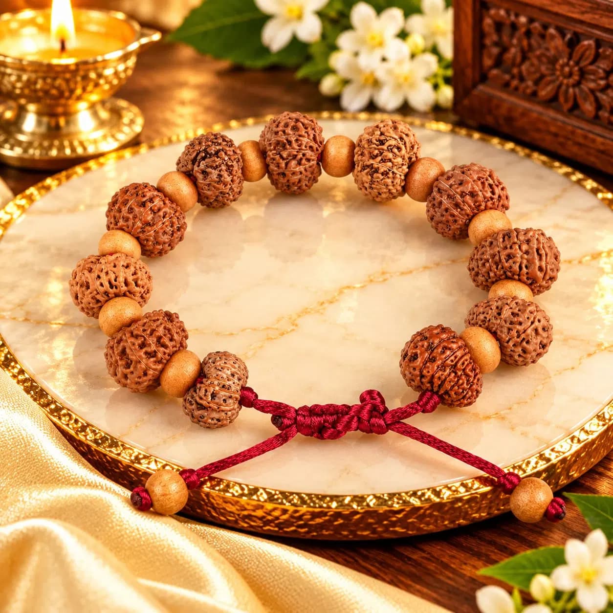 15 Mukhi Rudraksha 925 Silver Flower Caps Bracelet