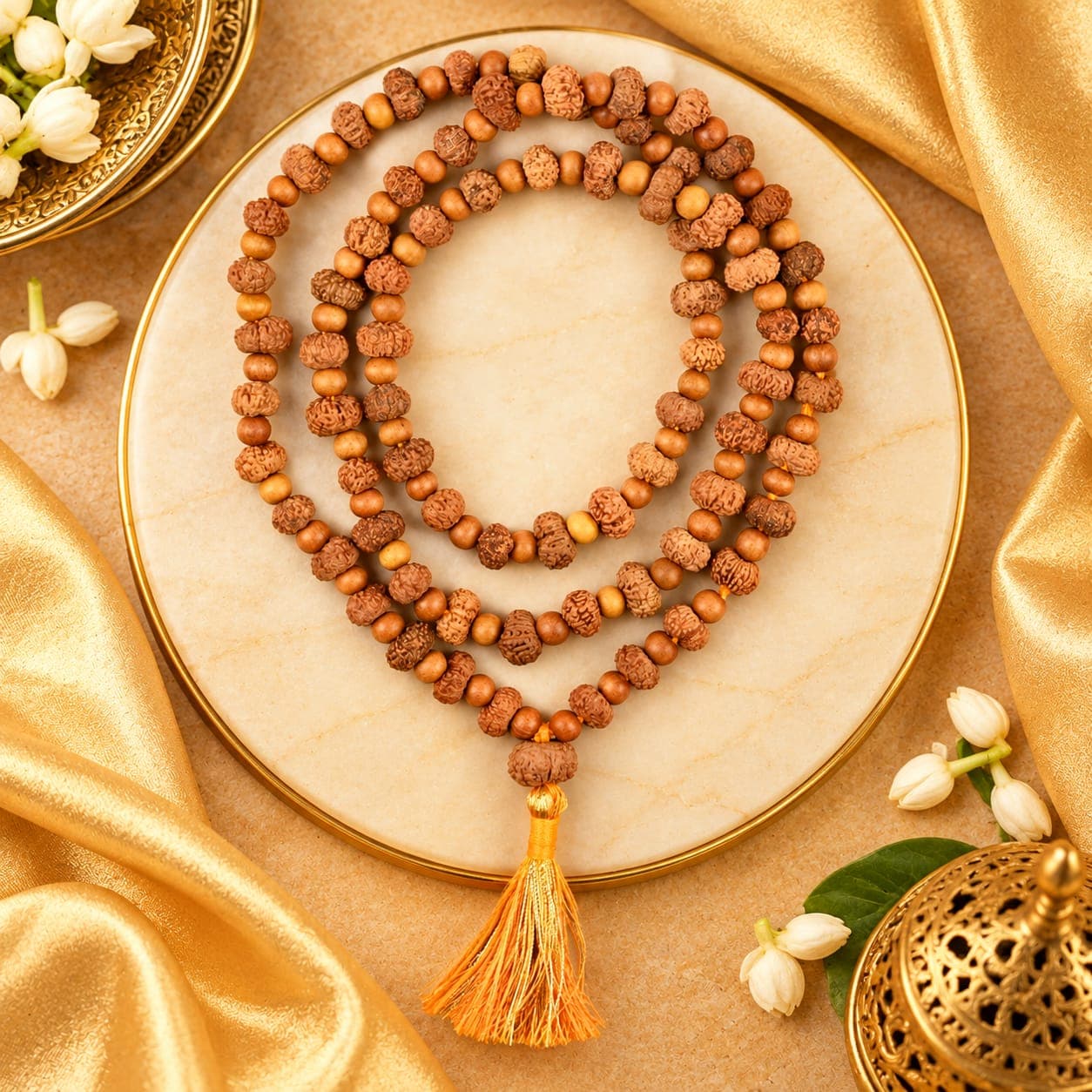 13 Mukhi Rudraksha x White Sandalwood Mala
