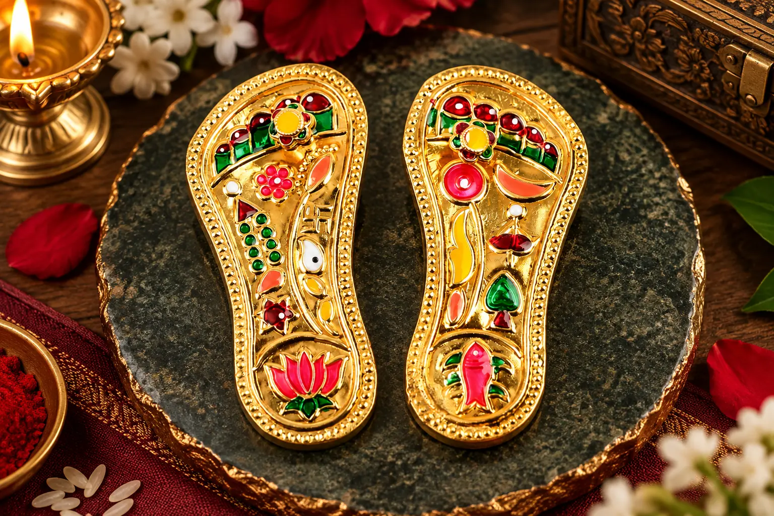 Golden Puja Charan Paduka (Divine Footprints)