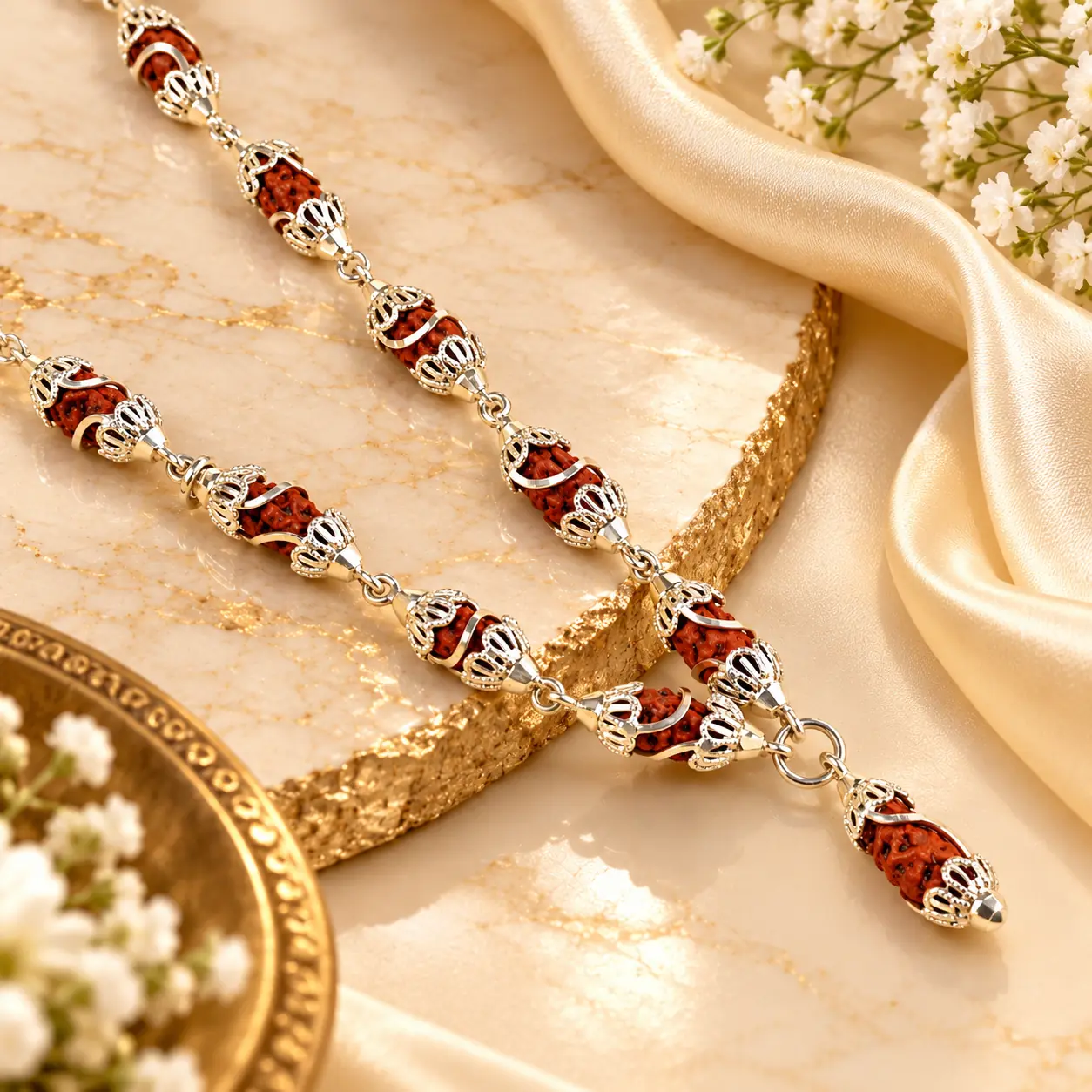 1 Mukhi Rudraksha 925 Silver Designer Caps Mala