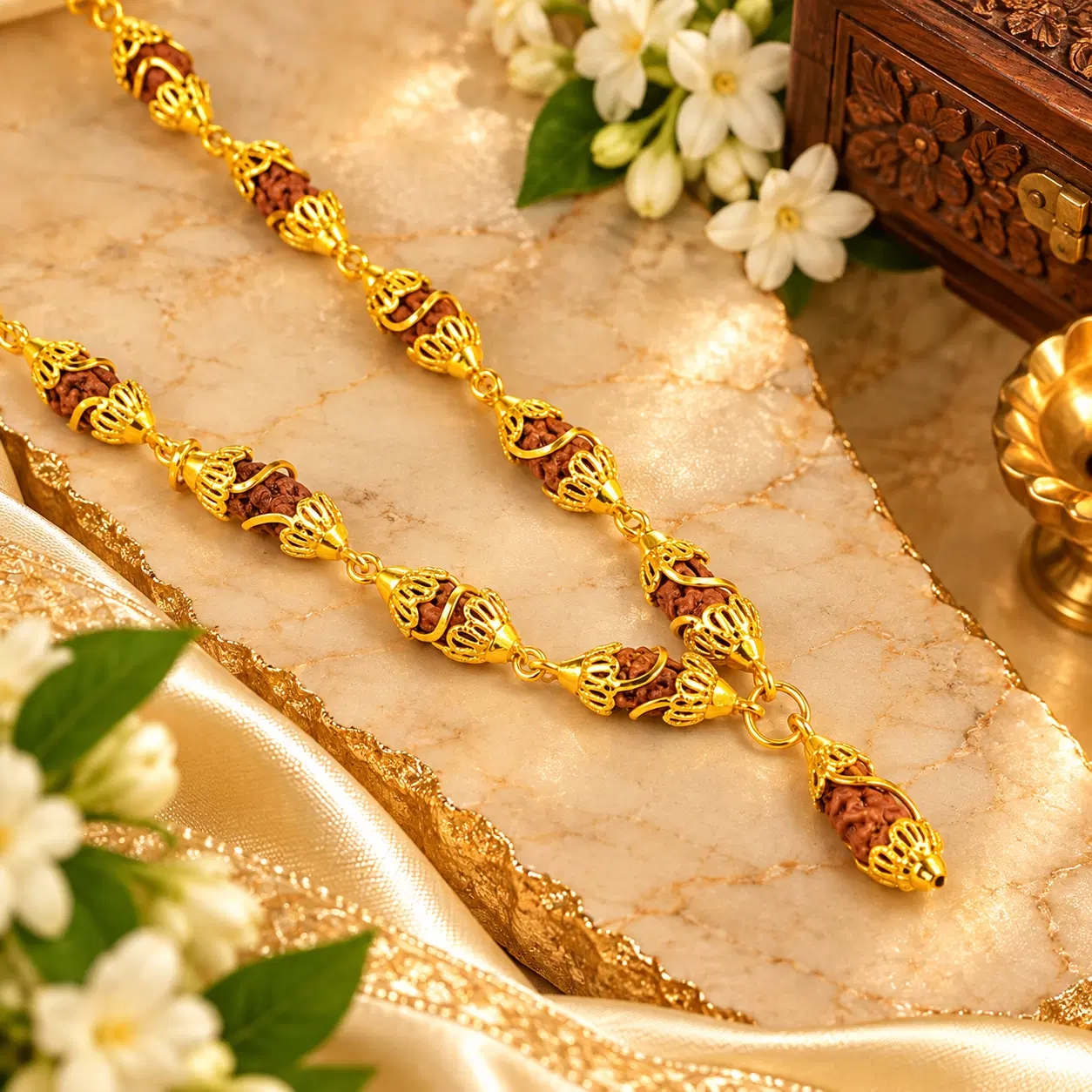 1 Mukhi Rudraksha 22K Gold Cage Design Mala