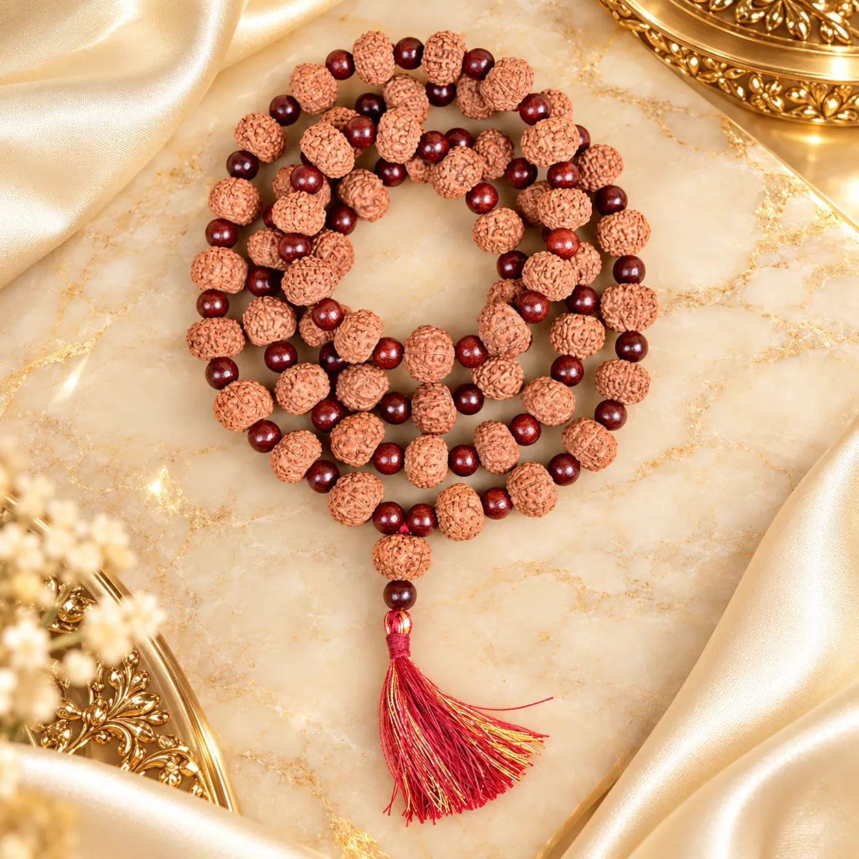 7 Mukhi Rudraksha x Red Sandal Mala