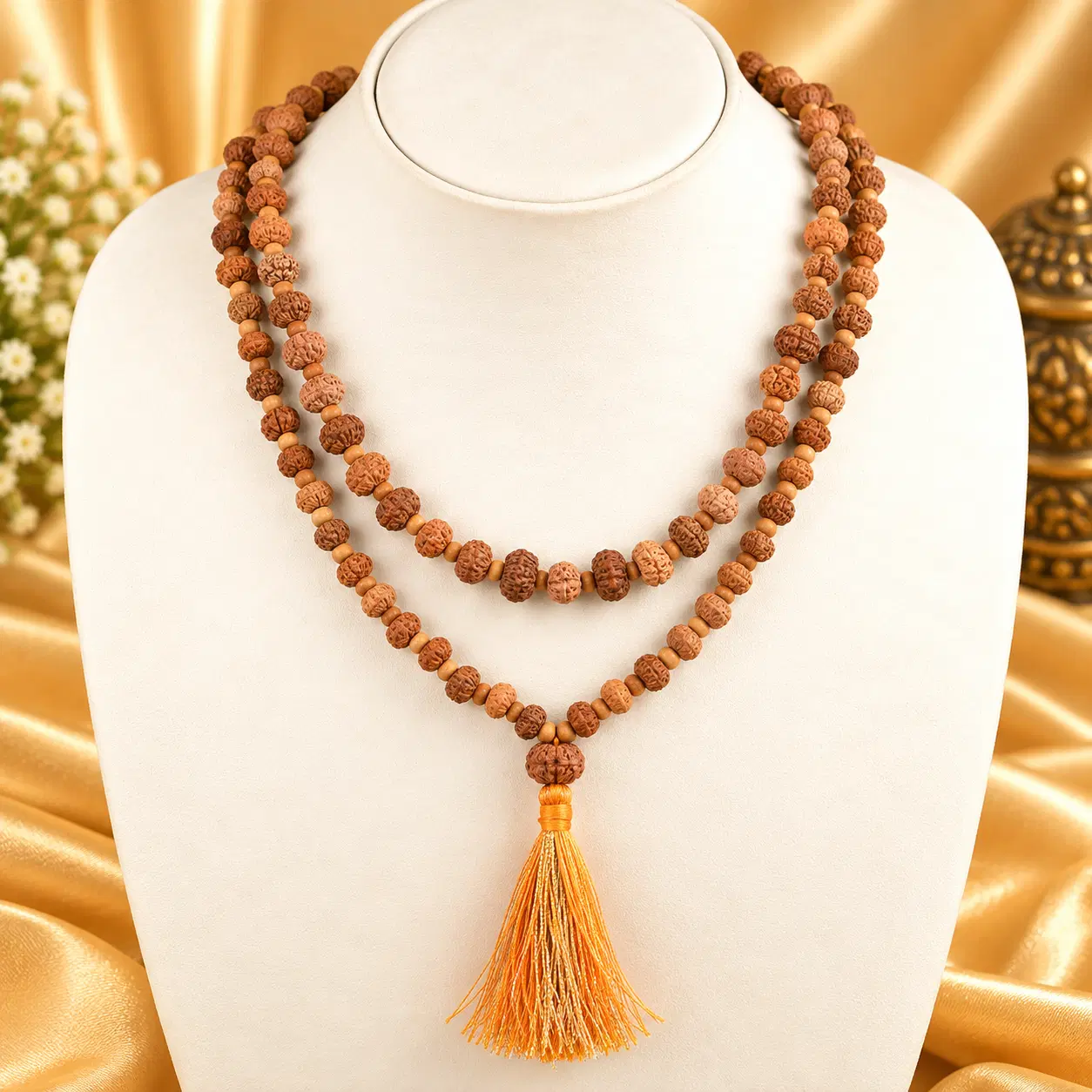 12 Mukhi Rudraksha Silver Flower Caps Mala