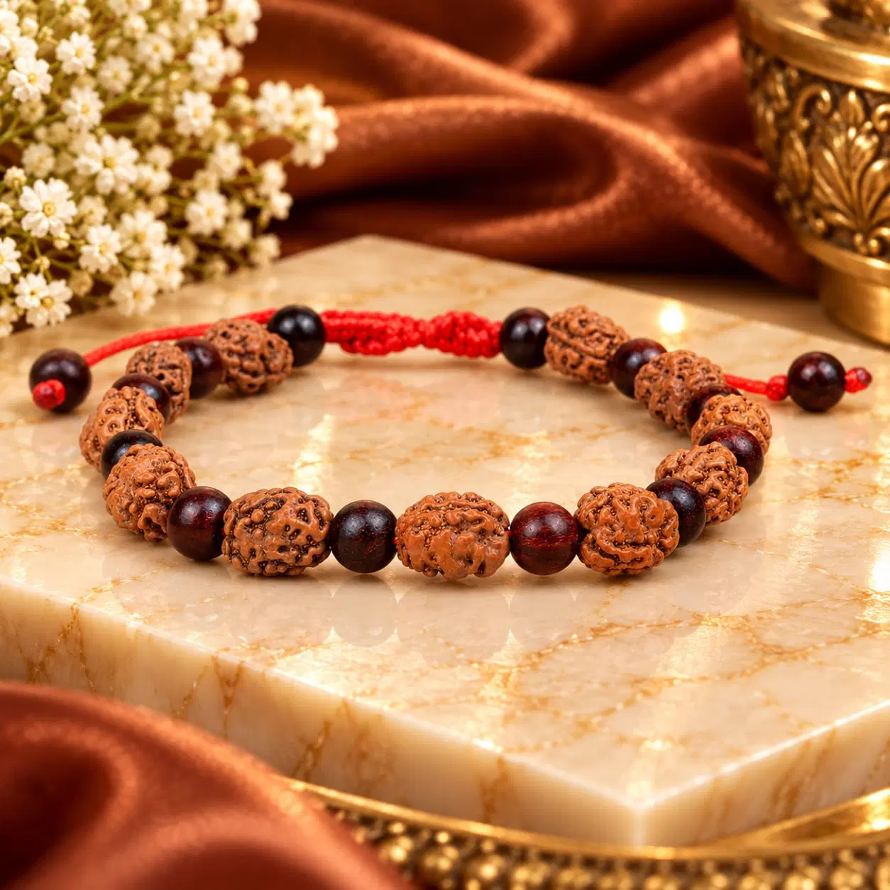 2 Mukhi & Red Sandalwood Adjustable Bracelet