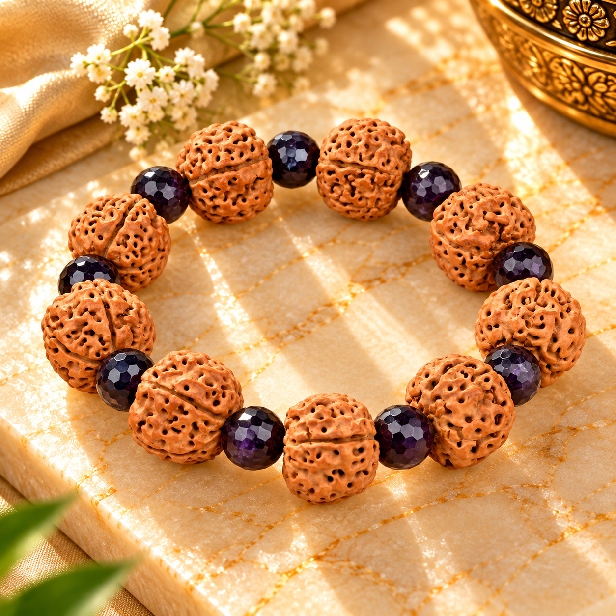 Premium 5 Mukhi Rudraksha x Sandalwood Adjustable Bracelet