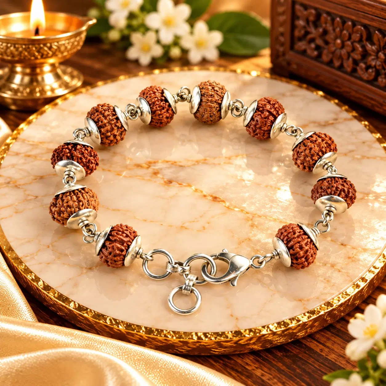 13 Mukhi x Red Sandalwood Elliptical Adjustable Bracelet