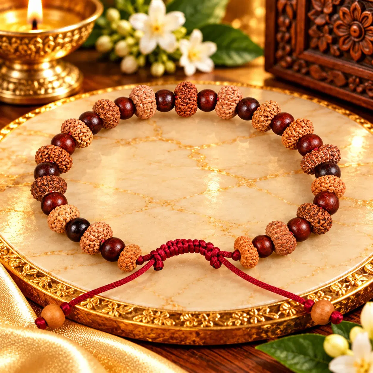14 Mukhi x Red Sandalwood Adjustable Bracelet