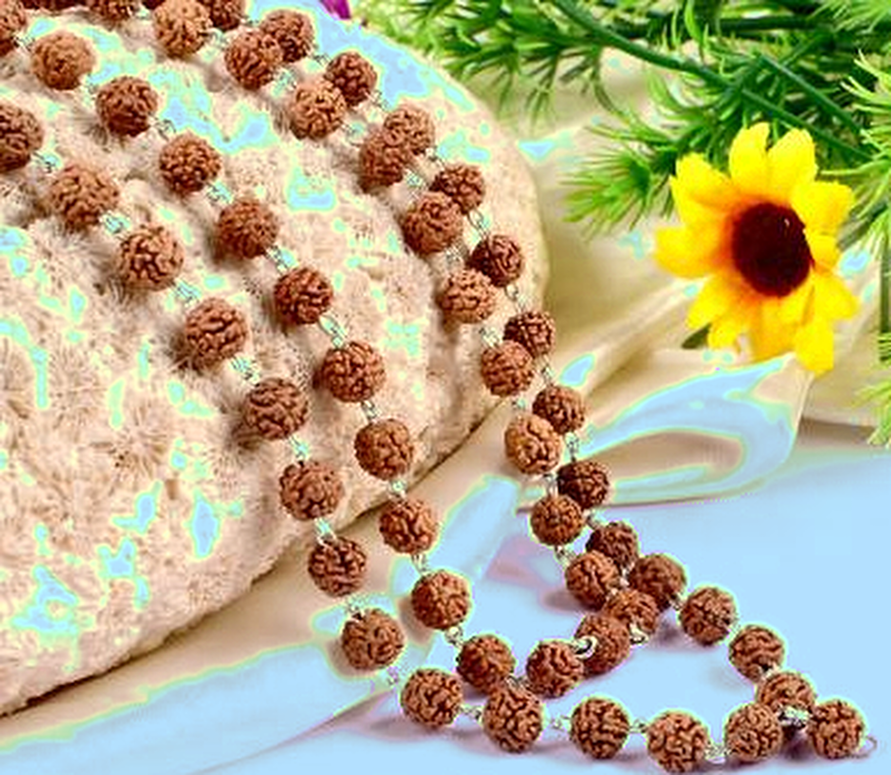 Rudraksha Punchmukhi Mala in Silver Self Design Caps