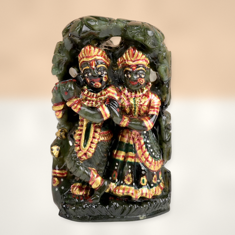 Radhe Krishna Emerald Idols (Painted) - 569 Carats